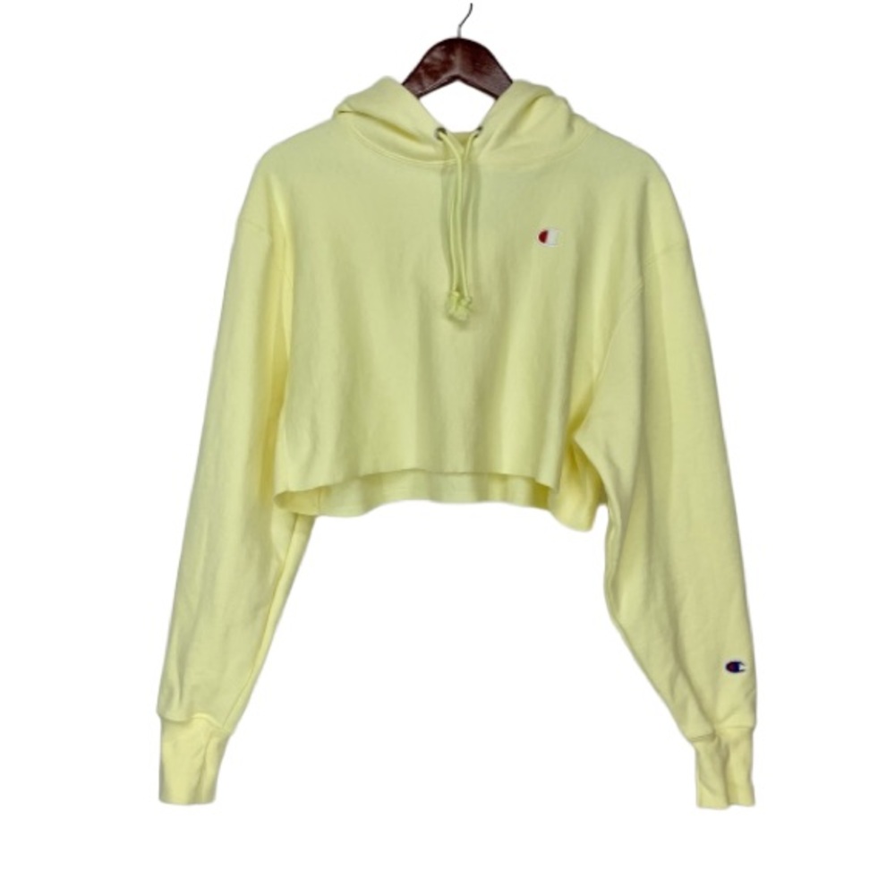 Champion Reverse Weave Lemon Yellow Thick Cropped Hoodie New Nwt Size Small